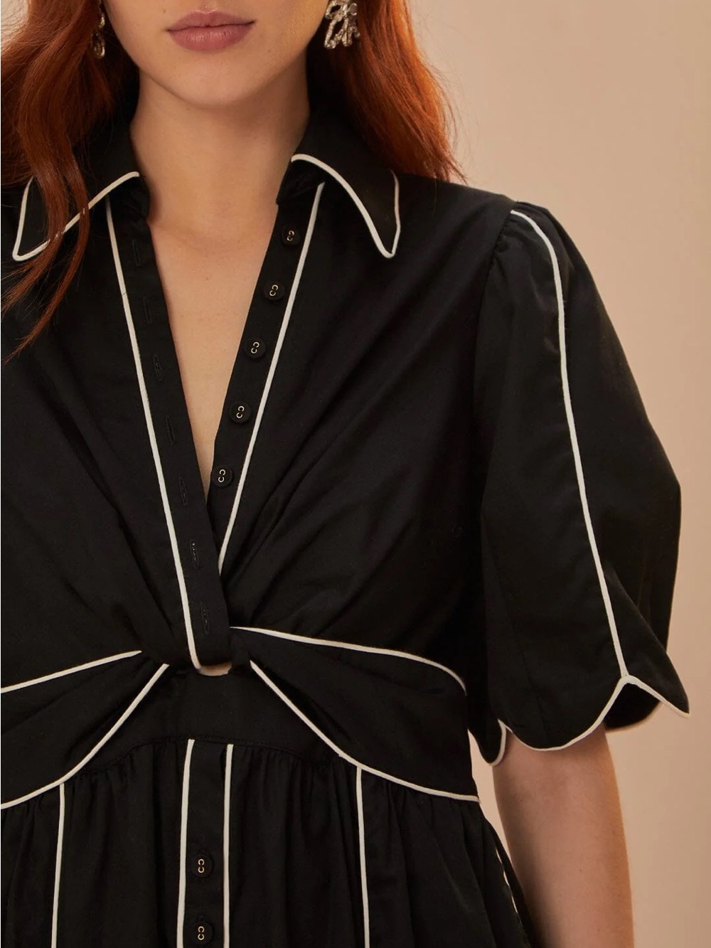 Black and White Short Sleeve Midi Dress - Picture 4 of 5